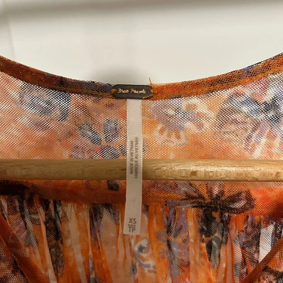 Free People Orange Floral Ruffle Blouse - Picture 3 of 6